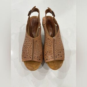 Natalia Blanco Platform Leather Wood Wedges Heels Size 40 (8.5-9)